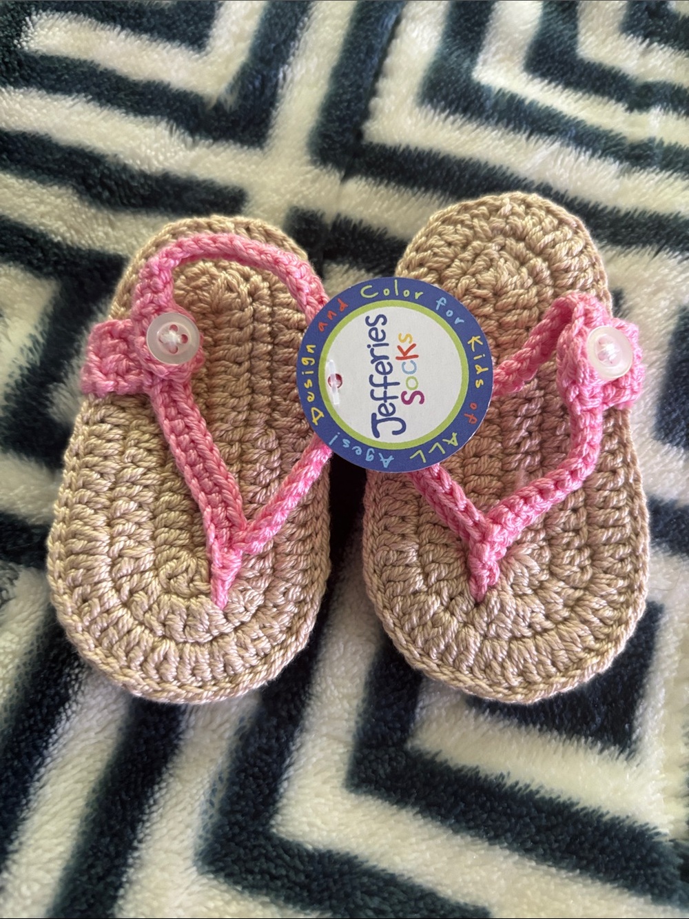 Jefferies Socks Pink and Tan Crochet Baby Flip Flop Booties